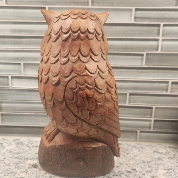 Vintage, Rustic, Wood like Carved Finish, Resin Owl Figurine 8.75" - Picture 5 of 7